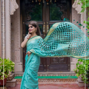 Linen Cutwork Saree with Running Blouse | Premium Handcrafted Cutwork – IZMA