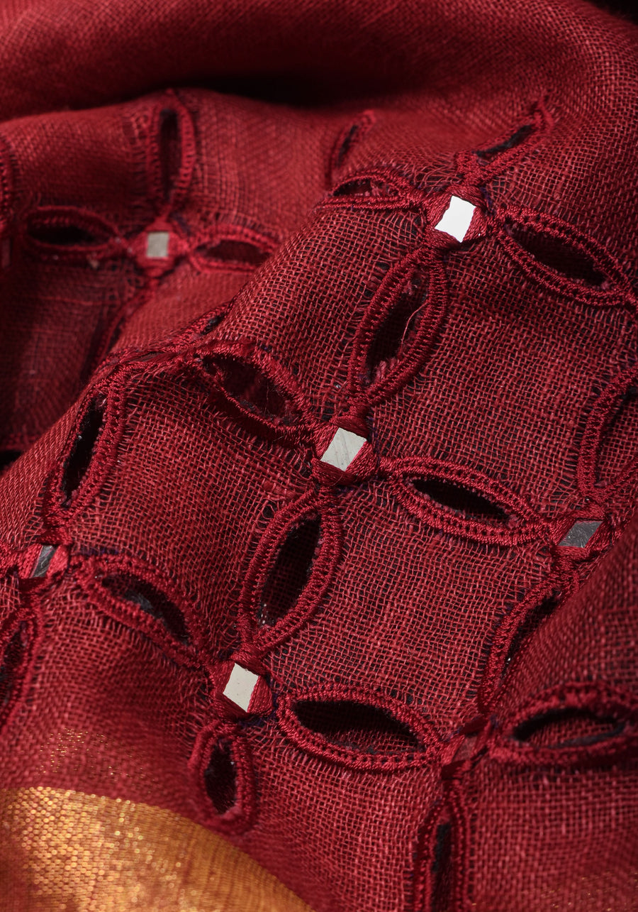 Linen Cutwork Saree with Running Blouse | Premium Handcrafted Cutwork – IZMA - Image 9