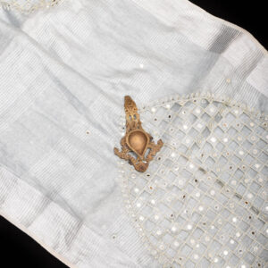 Tissue Linen Cutwork Saree with Running Blouse | Premium Handcrafted Cutwork – IZMA