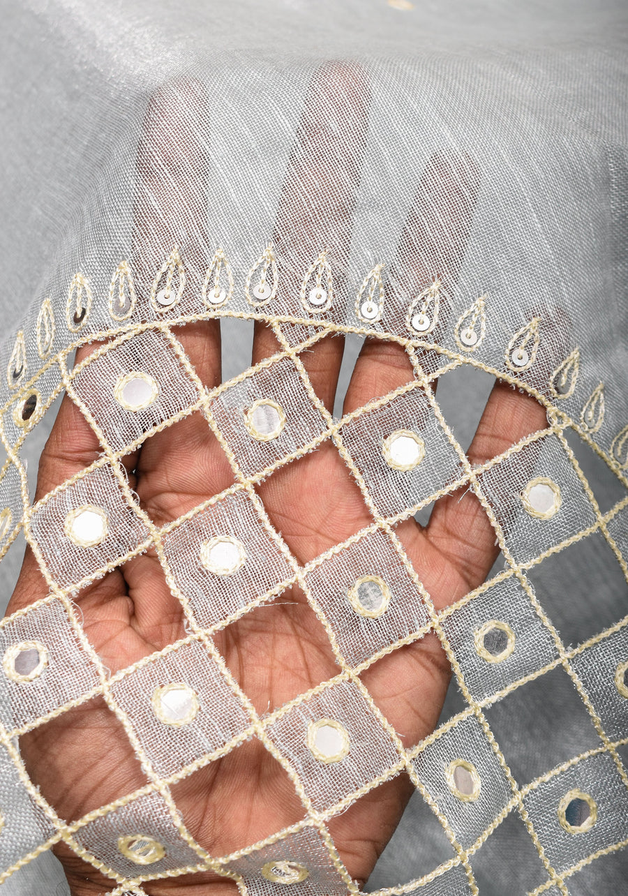 Tissue Linen Cutwork Saree with Running Blouse | Premium Handcrafted Cutwork – IZMA - Image 3