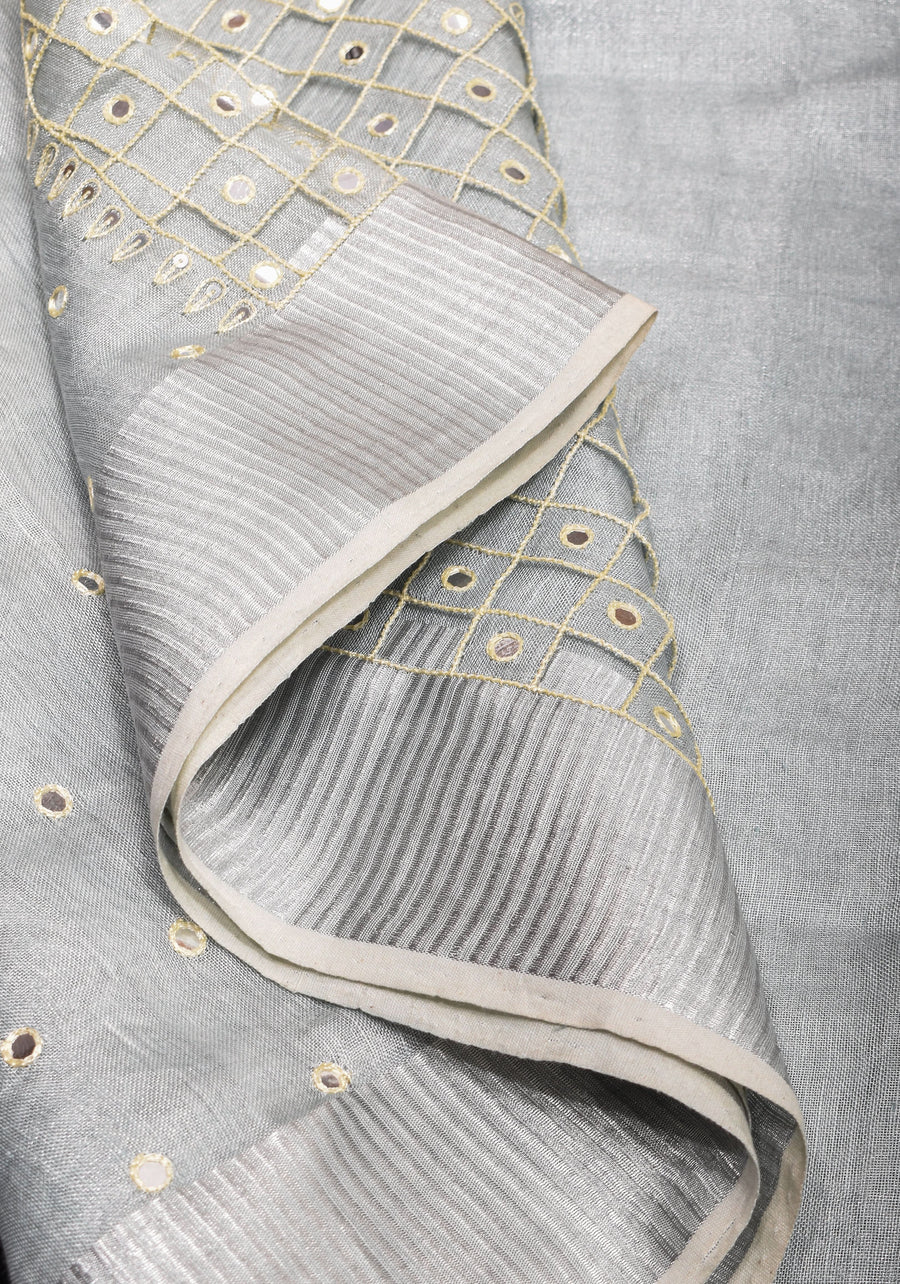 Tissue Linen Cutwork Saree with Running Blouse | Premium Handcrafted Cutwork – IZMA - Image 4