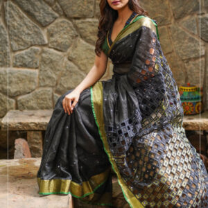 Linen Cutwork Saree with Running Blouse | Premium Handcrafted Cutwork – IZMA