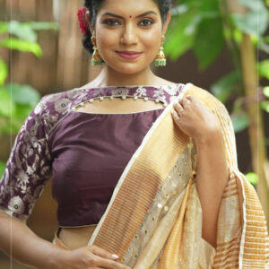 Tissue Linen Cutwork Saree with Running Blouse | Premium Handcrafted Cutwork – IZMA