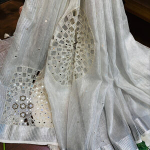 Tissue Linen Cutwork Saree with Running Blouse | Premium Handcrafted Cutwork – IZMA