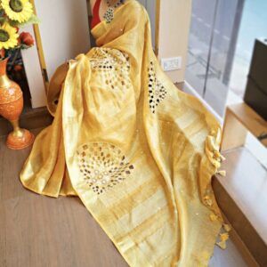 Tissue Linen Cutwork Saree with Running Blouse | Premium Handcrafted Cutwork – IZMA