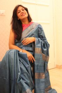 Tussar Gicha Silk Handloom Saree with Contrast Pallu | Pure Bhagalpuri Silk by Izma