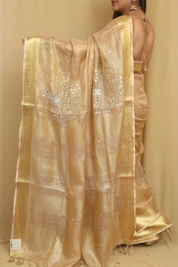 Tissue Linen Cutwork Saree with Running Blouse | Premium Handcrafted Cutwork – IZMA - Image 4