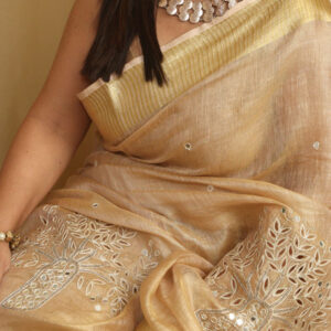 Tissue Linen Cutwork Saree with Running Blouse | Premium Handcrafted Cutwork – IZMA