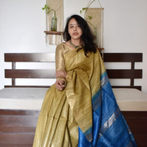 Tussar Gicha Silk Saree with Contrast Pallu | Pure Handloom Bhagalpuri Silk – IZMA