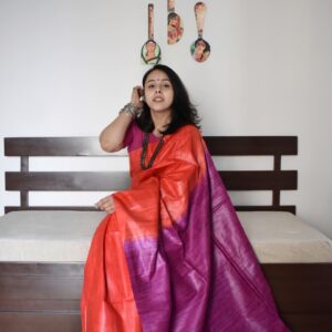 Tussar Gicha Silk Saree with Contrast Pallu | Pure Handloom Bhagalpuri Silk – IZMA