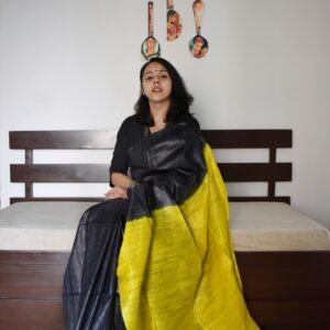 Tussar Gicha Silk Saree with Contrast Pallu | Pure Handloom Bhagalpuri Silk – IZMA