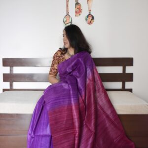 Tussar Gicha Silk Saree with Contrast Pallu | Pure Handloom Bhagalpuri Silk – IZMA