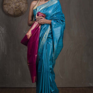 Tussar Gicha Silk Saree with Contrast Pallu | Pure Handloom Bhagalpuri Silk – IZMA