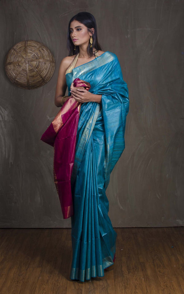 Tussar Gicha Silk Saree with Contrast Pallu | Pure Handloom Bhagalpuri Silk – IZMA