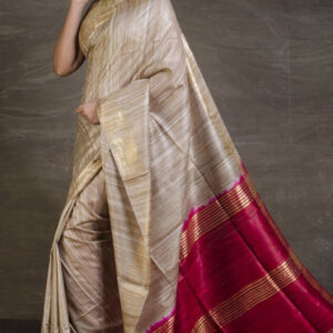 Tussar Gicha Silk Saree with Contrast Pallu | Pure Handloom Bhagalpuri Silk – IZMA