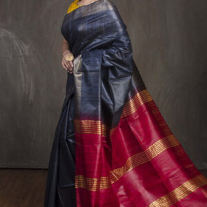 Tussar Gicha Silk Saree with Contrast Pallu | Pure Handloom Bhagalpuri Silk – IZMA