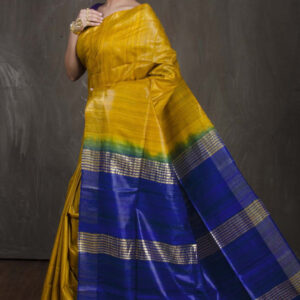 Tussar Gicha Silk Saree with Contrast Pallu | Pure Handloom Bhagalpuri Silk – IZMA