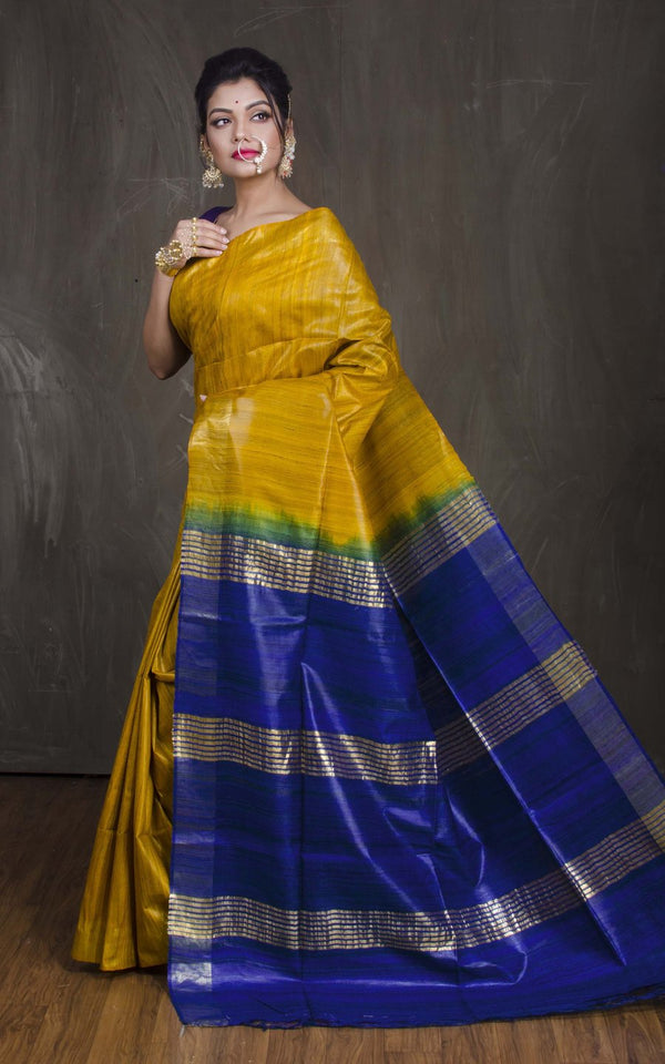 Tussar Gicha Silk Saree with Contrast Pallu | Pure Handloom Bhagalpuri Silk – IZMA
