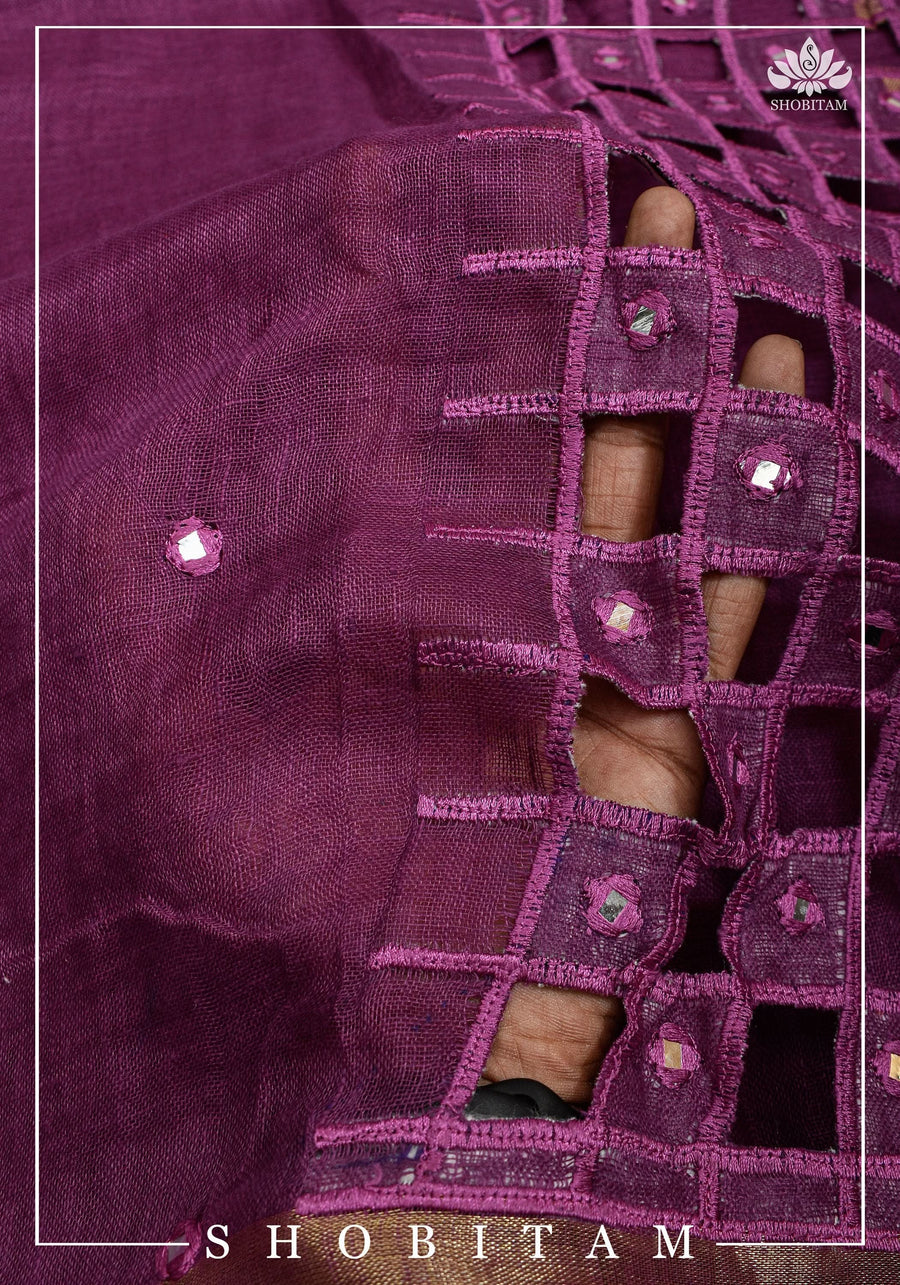 Linen Cutwork Saree with Running Blouse | Premium Handcrafted Cutwork – IZMA - Image 5