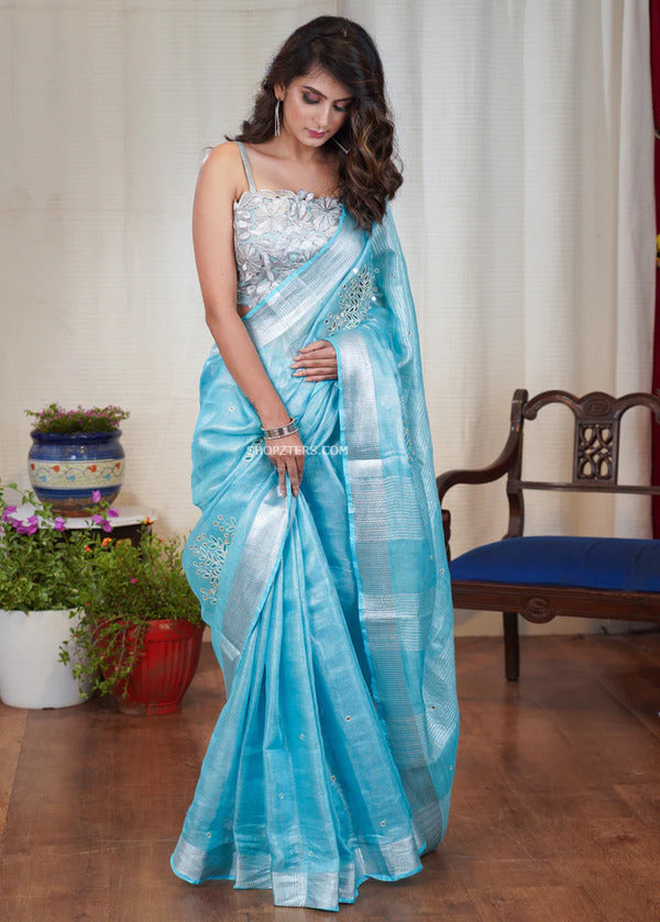 Tissue Linen Cutwork Saree with Running Blouse | Premium Handcrafted Cutwork – IZMA - Image 3