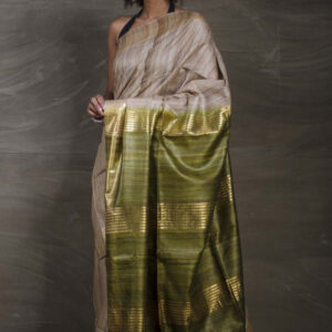 Tussar Gicha Silk Saree with Contrast Pallu | Pure Handloom Bhagalpuri Silk – IZMA