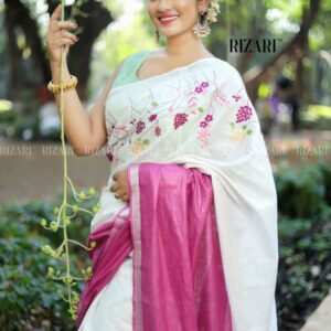 Izma | Slub Linen Saree with Hand Embroidery Work | Running Unstitched Blouse | Lightweight Trending Ethnic Saree
