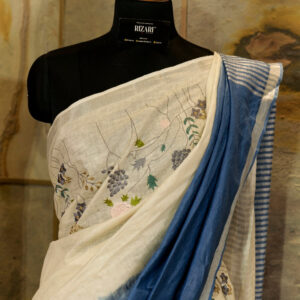 Izma | Slub Linen Saree with Hand Embroidery Work | Running Unstitched Blouse | Lightweight Trending Ethnic Saree