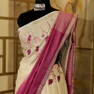 Izma | Slub Linen Saree with Hand Embroidery Work | Running Unstitched Blouse | Lightweight Trending Ethnic Saree