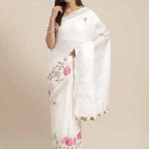 Izma | Slub Linen Saree with Hand Embroidery Work | Running Unstitched Blouse | Lightweight Trending Ethnic Saree