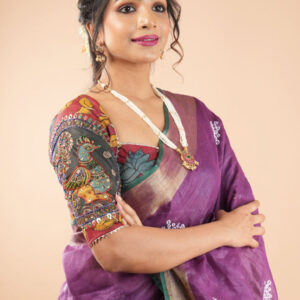 Izma | Slub Linen Saree with Hand Embroidery Work | Running Unstitched Blouse | Lightweight Trending Ethnic Saree