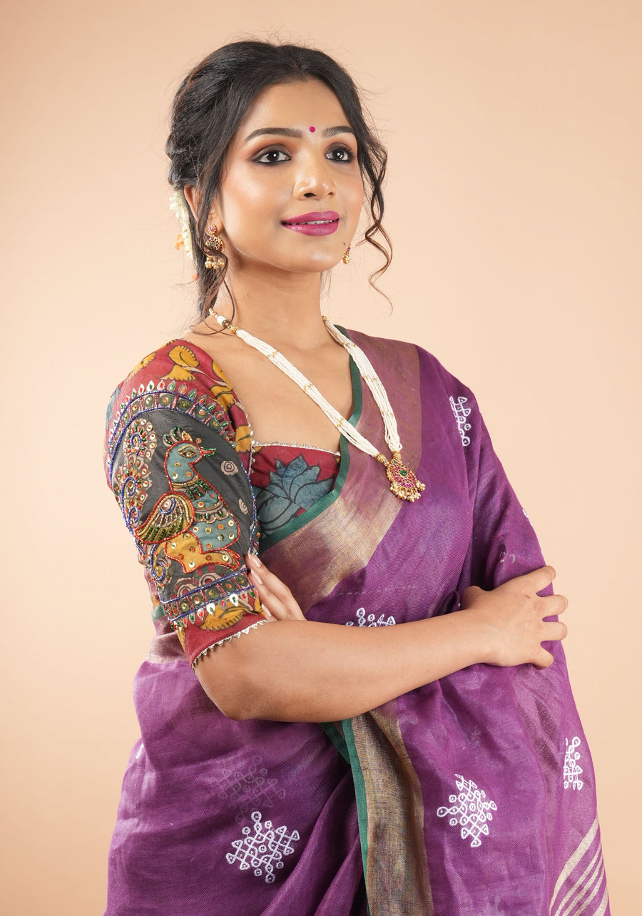 Izma | Slub Linen Saree with Hand Embroidery Work | Running Unstitched Blouse | Lightweight Trending Ethnic Saree