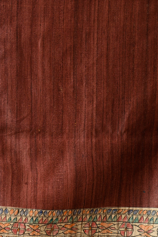 Izma Bhagalpuri Handloom Tussar Gicha Silk Saree with Madhubani Hand Painting | Pure Silk Mark Certified | Traditional Handcrafted Saree - Image 8