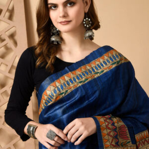 Izma Bhagalpuri Handloom Tussar Gicha Silk Saree with Madhubani Hand Painting | Pure Silk Mark Certified | Traditional Handcrafted Saree