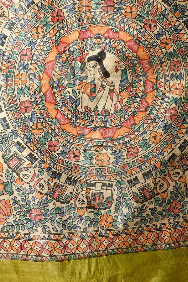 Izma Bhagalpuri Handloom Tussar Gicha Silk Saree with Madhubani Hand Painting | Pure Silk Mark Certified | Traditional Handcrafted Saree - Image 7