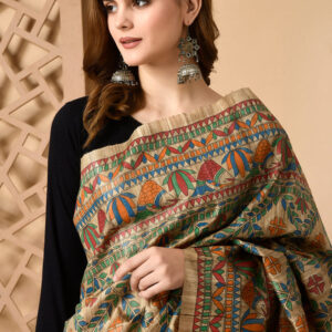 Izma Bhagalpuri Handloom Tussar Gicha Silk Saree with Madhubani Hand Painting | Pure Silk Mark Certified | Traditional Handcrafted Saree