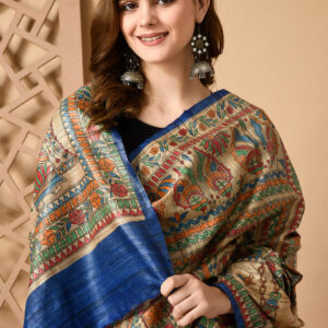 Izma Bhagalpuri Handloom Tussar Gicha Silk Saree with Madhubani Hand Painting | Pure Silk Mark Certified | Traditional Handcrafted Saree