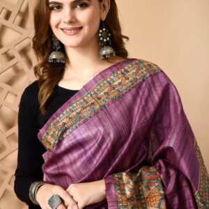 Izma Bhagalpuri Handloom Tussar Gicha Silk Saree with Madhubani Hand Painting | Pure Silk Mark Certified | Traditional Handcrafted Saree