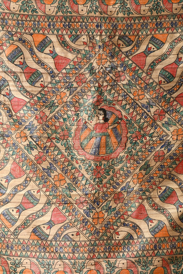 Izma Bhagalpuri Handloom Tussar Gicha Silk Saree with Madhubani Hand Painting | Pure Silk Mark Certified | Traditional Handcrafted Saree - Image 7