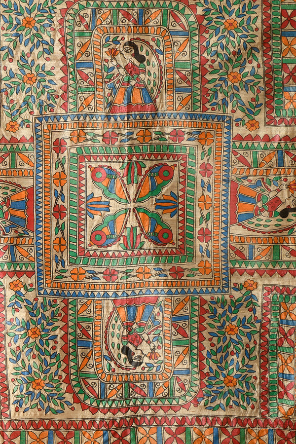 Izma Bhagalpuri Handloom Tussar Gicha Silk Saree with Madhubani Hand Painting | Pure Silk Mark Certified | Traditional Handcrafted Saree - Image 6