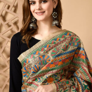 Izma | Bhagalpuri Handloom Tussar Gicha Silk Saree with Madhubani Hand Painting | Pure Silk Mark Certified | Traditional Handcrafted Saree