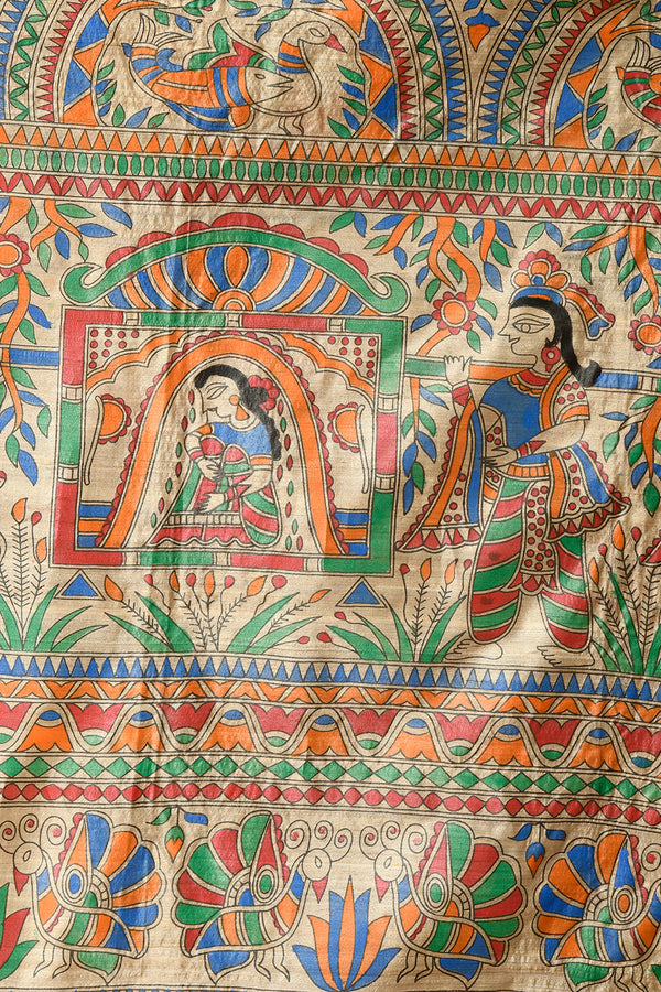 Izma | Bhagalpuri Handloom Tussar Gicha Silk Saree with Madhubani Hand Painting | Pure Silk Mark Certified | Traditional Handcrafted Saree - Image 7