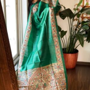 Izma | Bhagalpuri Handloom Tussar Gicha Silk Saree with Madhubani Screen Print | Pure Silk Mark Certified | Traditional Handcrafted Saree