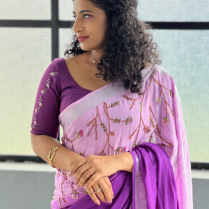 Izma | Slub Linen Saree with Hand Embroidery Work | Running Unstitched Blouse | Lightweight Trending Ethnic Saree