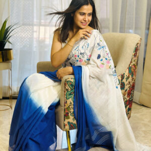 Izma | Slub Linen Saree with Hand Embroidery Work | Running Unstitched Blouse | Lightweight Trending Ethnic Saree