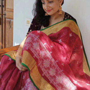 Izma | Slub Linen Saree with Hand Embroidery Work | Running Unstitched Blouse | Lightweight Trending Ethnic Saree